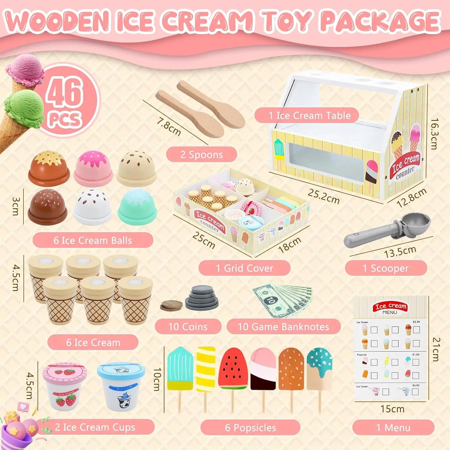 Montessori Ice Cream Playset with Coins for Kids