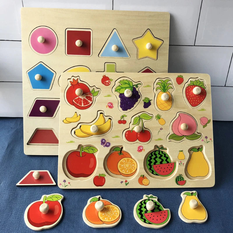 Montessori Wooden Puzzle – Cartoon Animals & Traffic