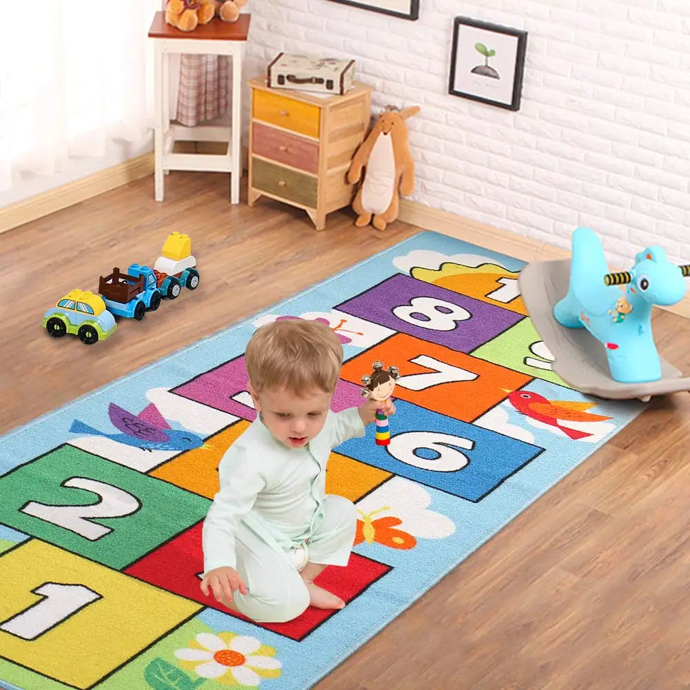 Cartoon Hopscotch Digital Game Rug – Kids Play Mat
