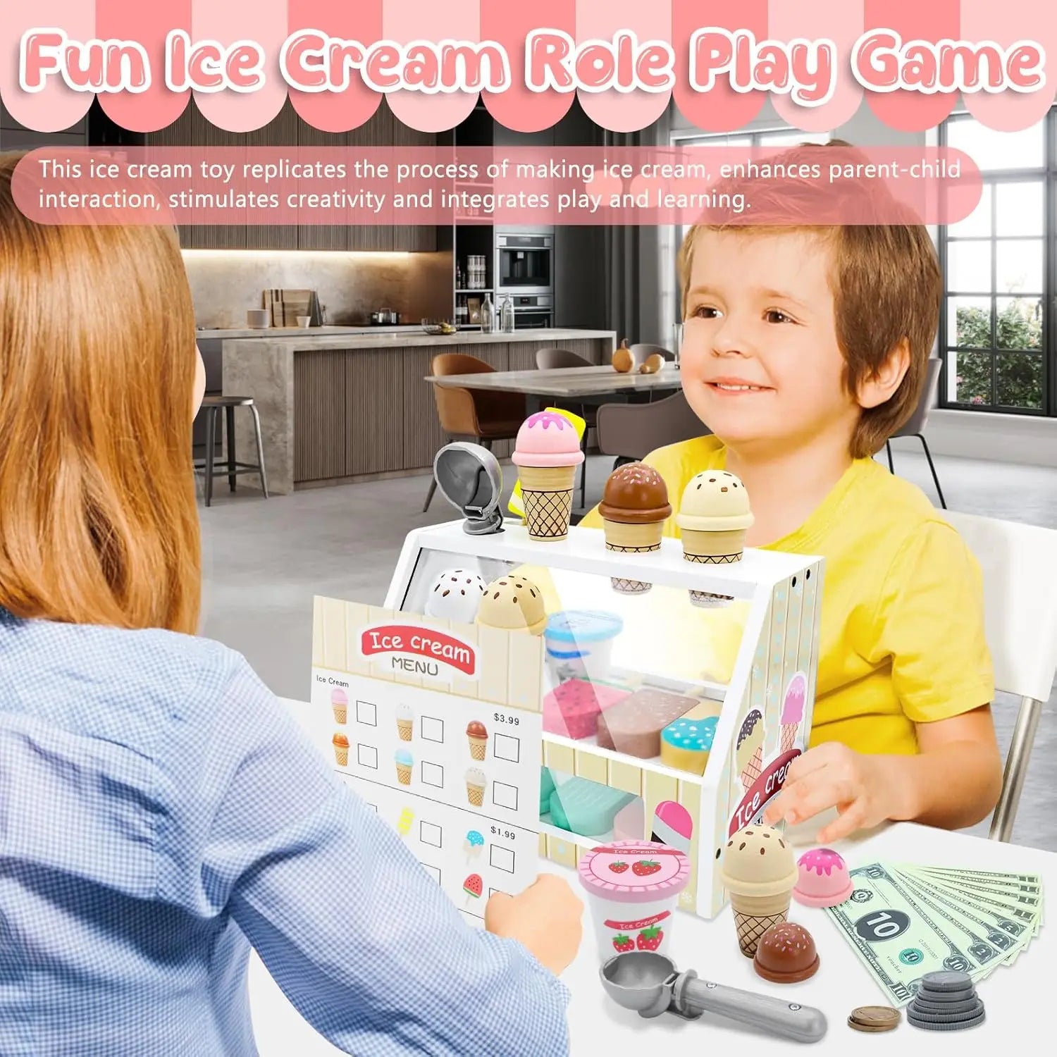 Montessori Ice Cream Playset with Coins for Kids