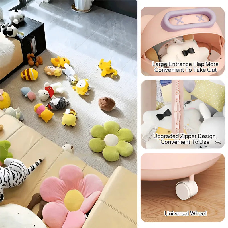 Foldable Plush Toy Storage Bin – Cartoon Design