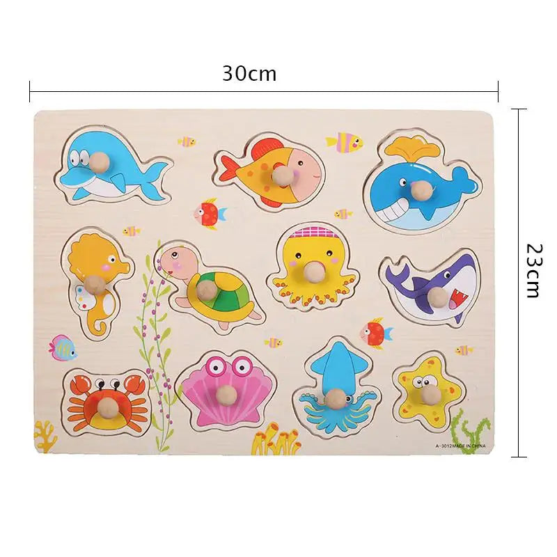 Montessori Wooden Puzzle – Cartoon Animals & Traffic