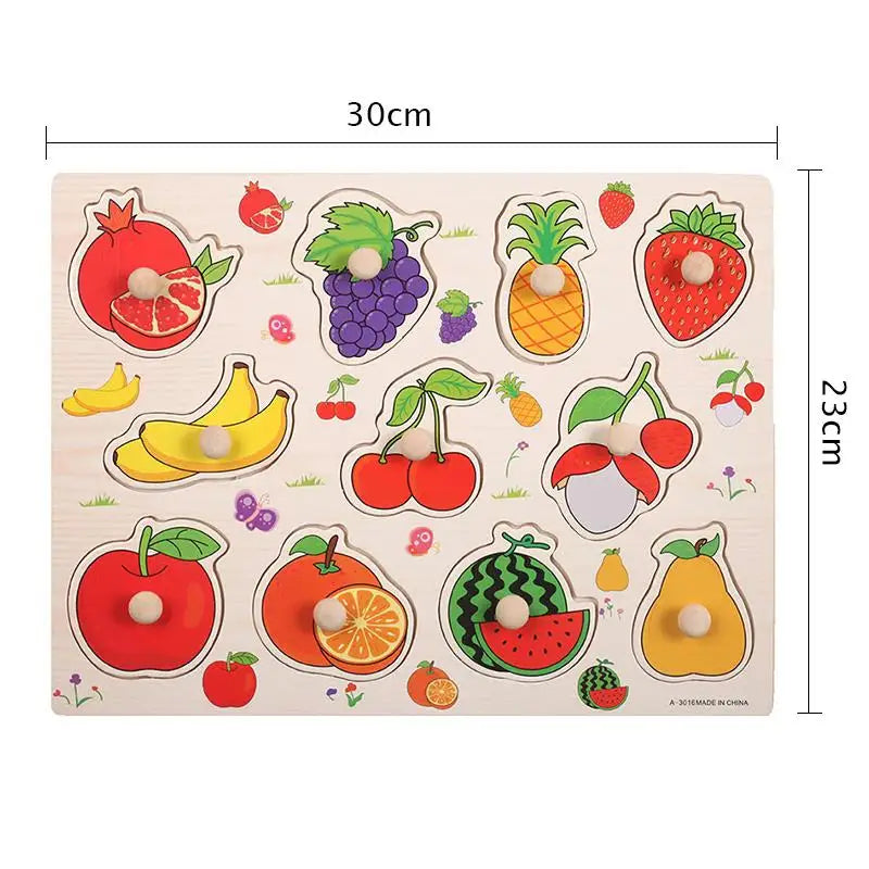 Montessori Wooden Puzzle – Cartoon Animals & Traffic