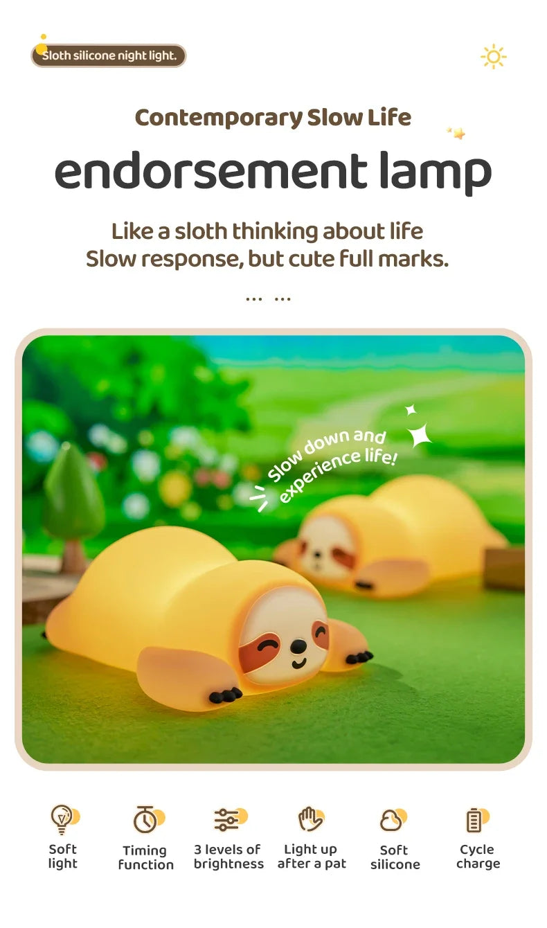 Sloth Night Light – Soft Silicone Touch Lamp
