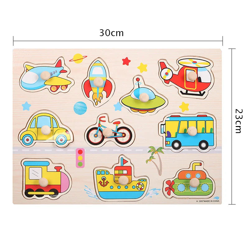 Montessori Wooden Puzzle – Cartoon Animals & Traffic