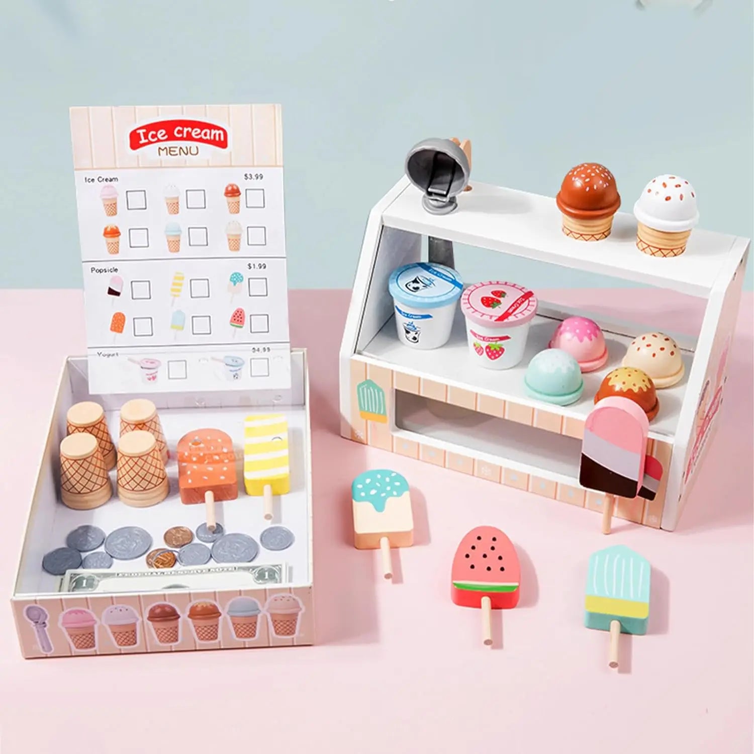 Montessori Ice Cream Playset with Coins for Kids