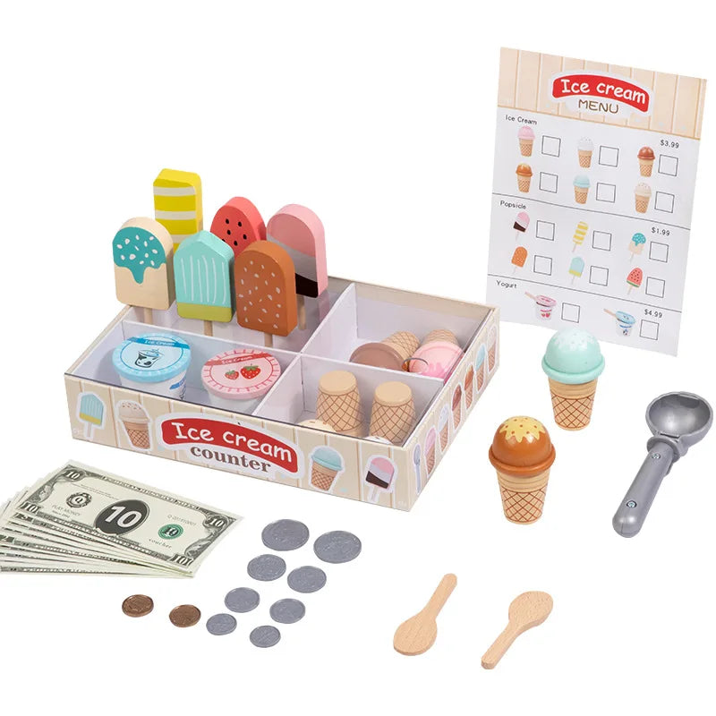 Montessori Ice Cream Playset with Coins for Kids