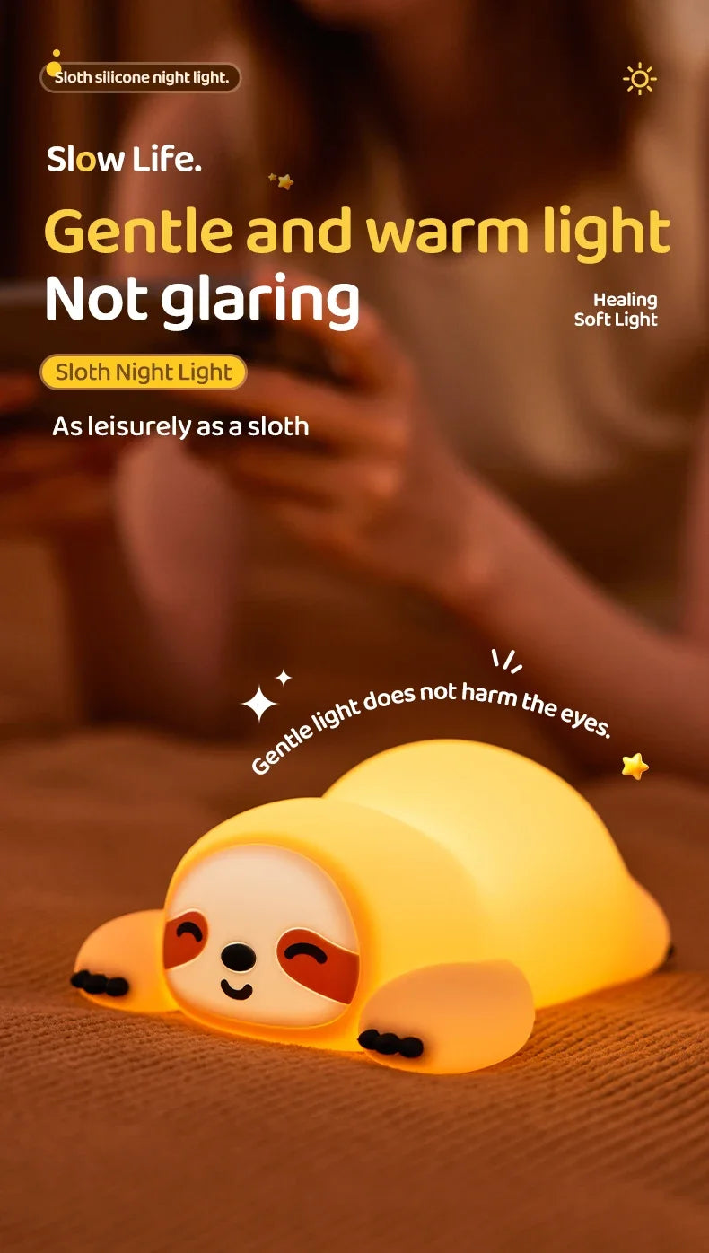 Sloth Night Light – Soft Silicone Touch Lamp