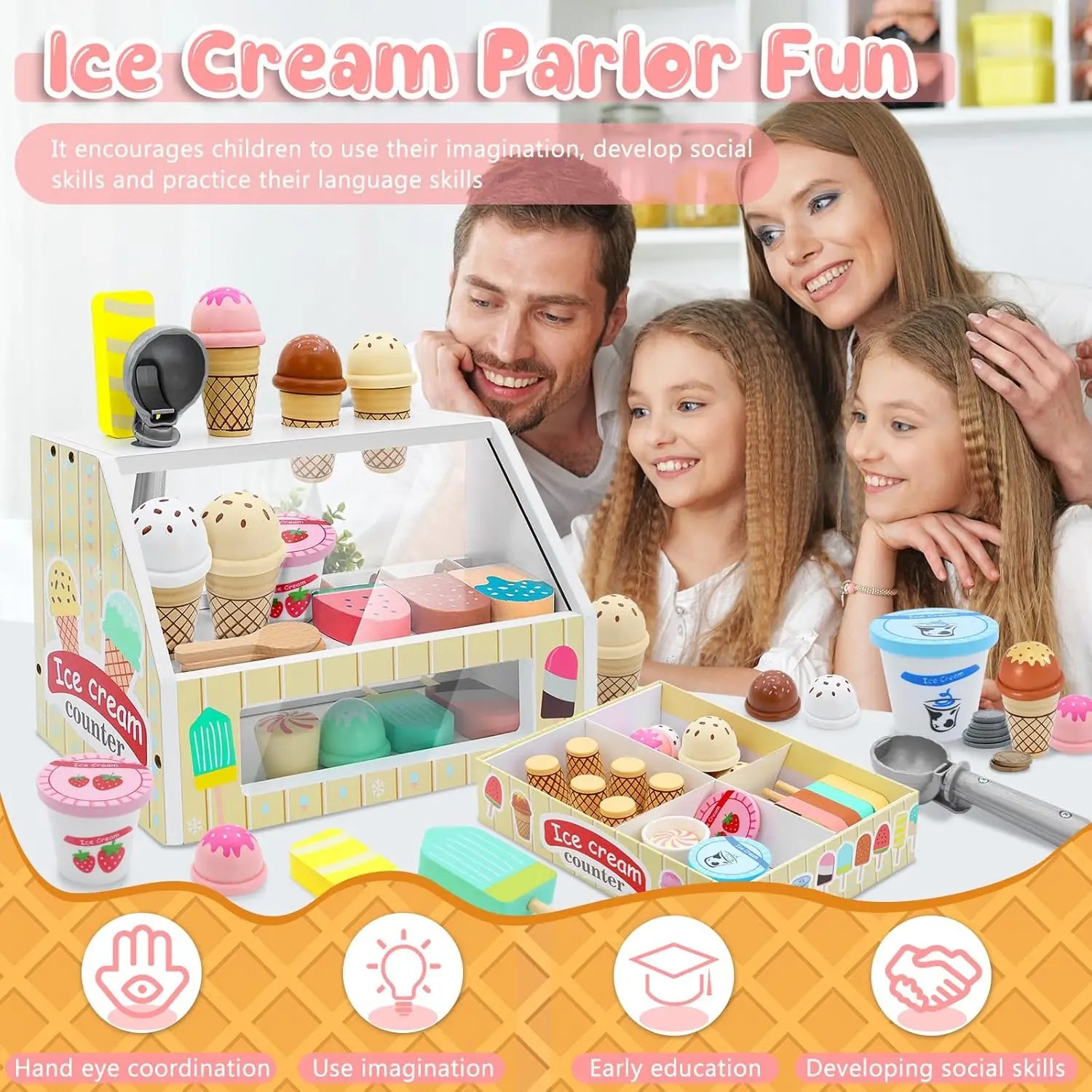 Montessori Ice Cream Playset with Coins for Kids