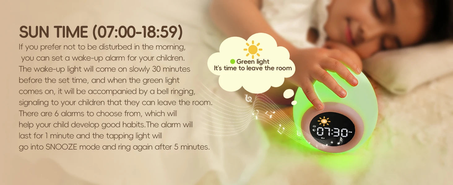 Kids Sleep Training Alarm Clock with Night Light