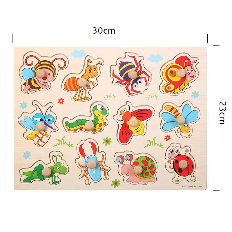 Montessori Wooden Puzzle – Cartoon Animals & Traffic