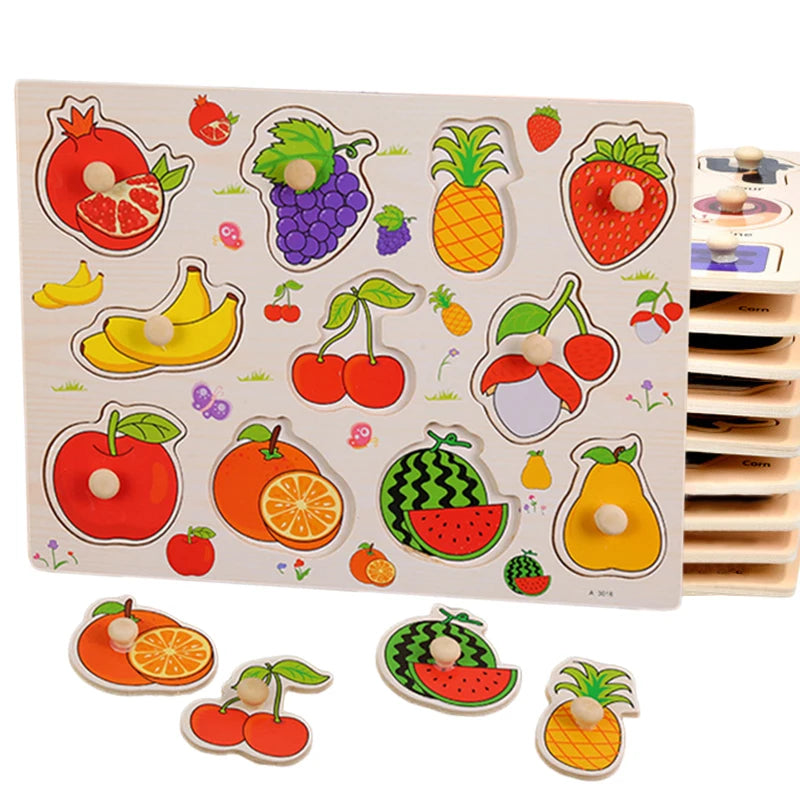 Montessori Wooden Puzzle – Cartoon Animals & Traffic