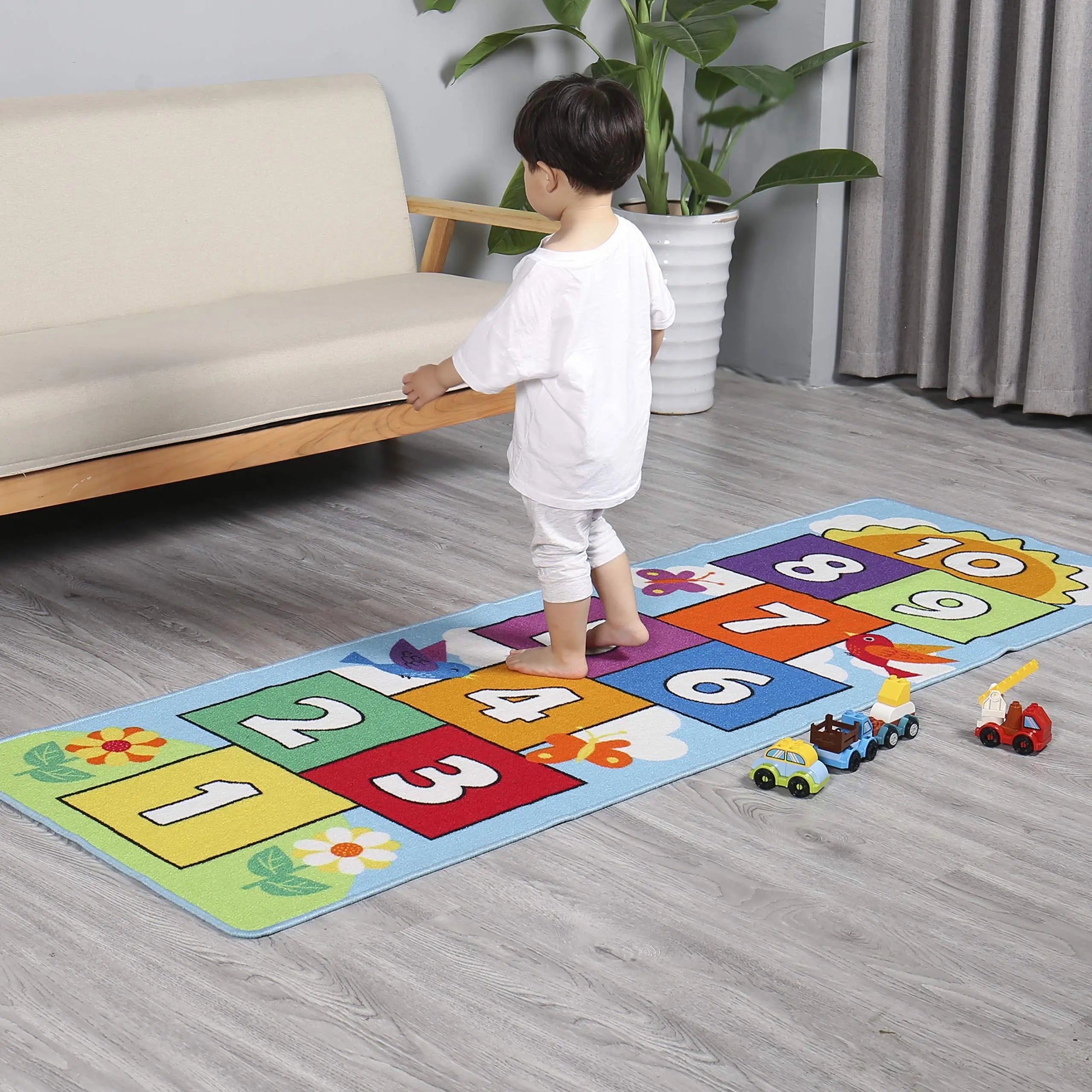 Cartoon Hopscotch Digital Game Rug – Kids Play Mat