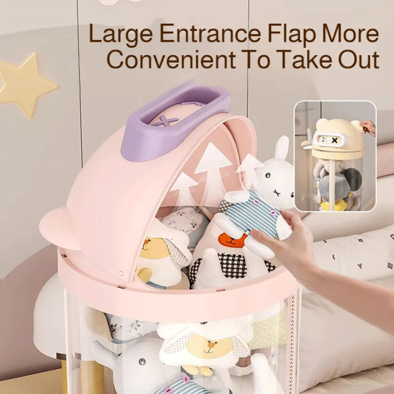 Foldable Plush Toy Storage Bin – Cartoon Design