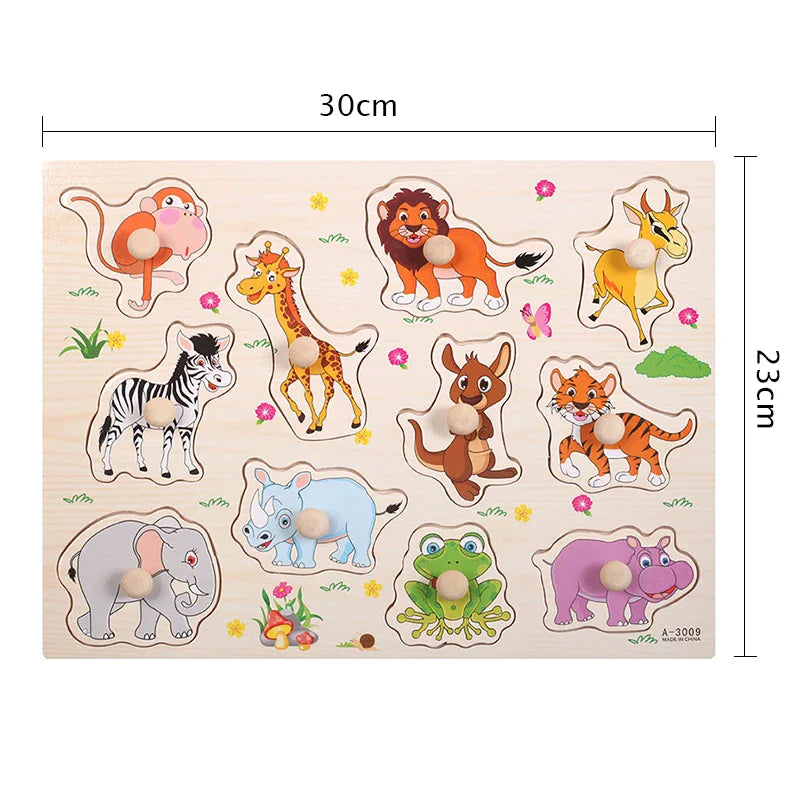 Montessori Wooden Puzzle – Cartoon Animals & Traffic