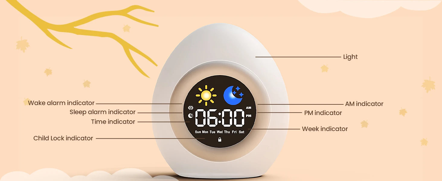 Kids Sleep Training Alarm Clock with Night Light
