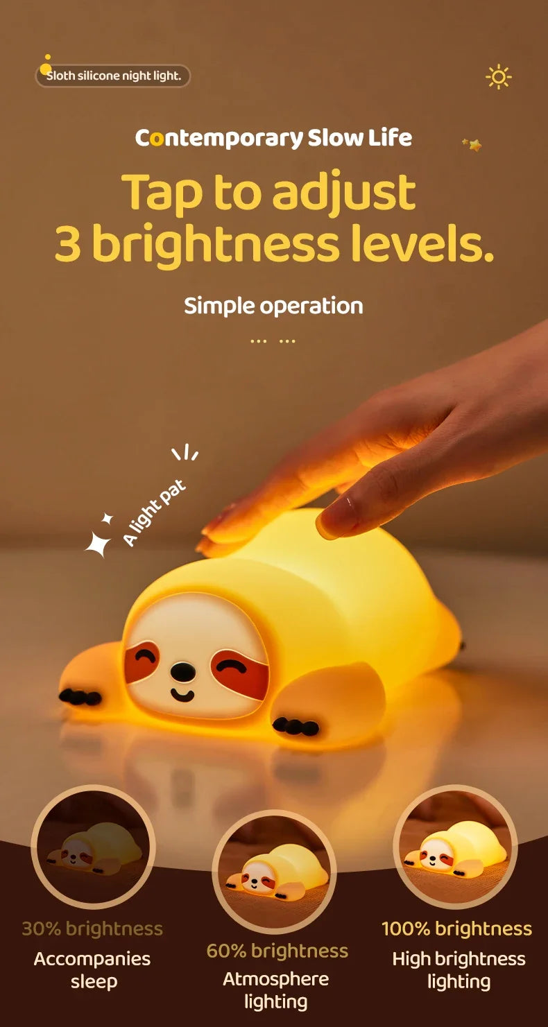 Sloth Night Light – Soft Silicone Touch Lamp