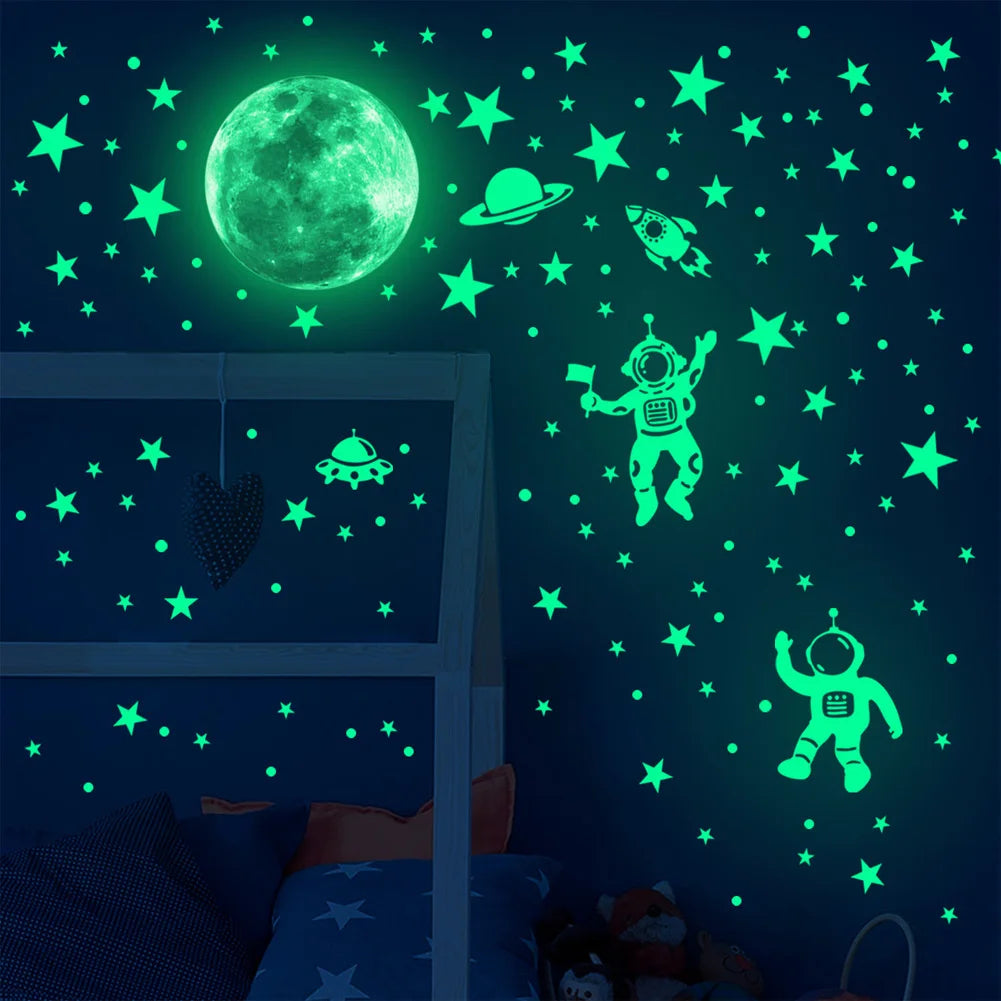Luminous Astronaut & Moon Wall Stickers – Glow in the Dark