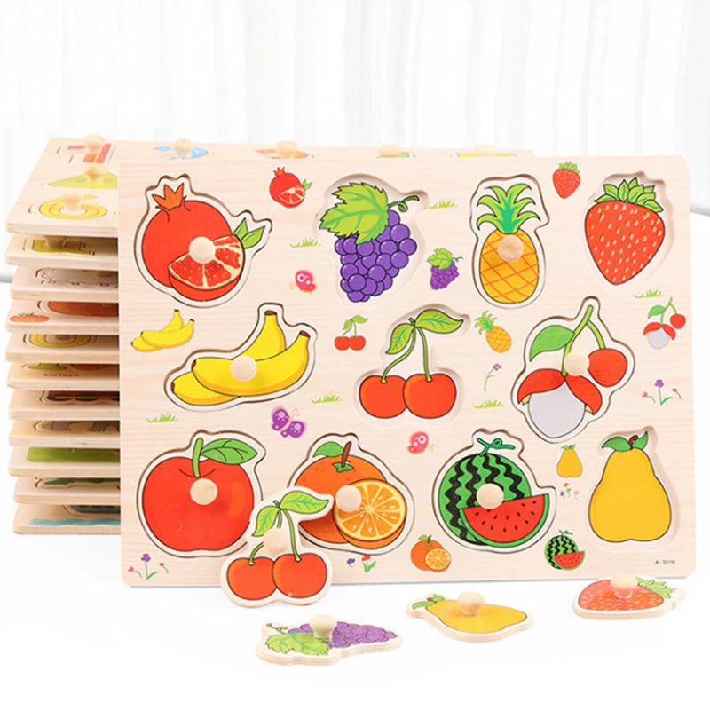 Montessori Wooden Puzzle – Cartoon Animals & Traffic